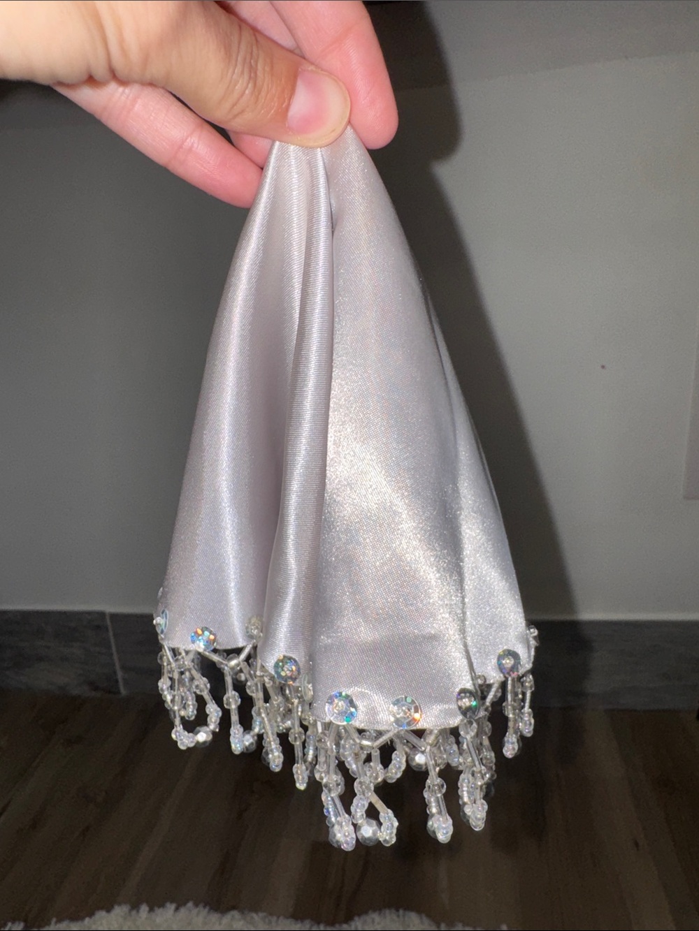Crystal Trim Silver gray Satin Mindil